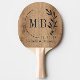 Light Teak Wood Leaf Wedding Monogram Tischtennis Schläger