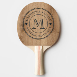 Light Teak Wood Wedding Monogram Heart Tischtennis Schläger