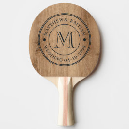 Light Teak Wood Wedding Monogram Tischtennis Schläger