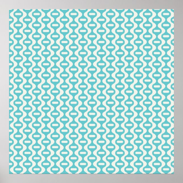 Light Teal, Aqua Wavy Retro Pattern Poster (Vorne)
