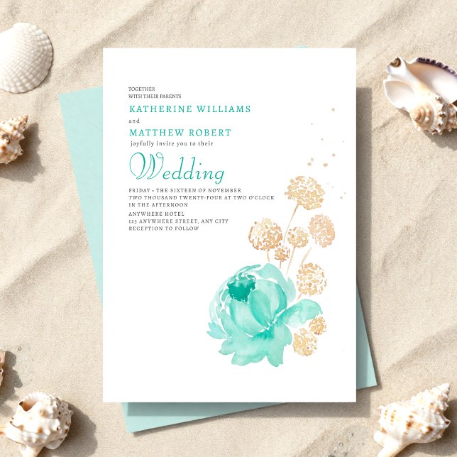 Light Teal & beige Summer Beach Wedding Einladung (Von Creator hochgeladen)