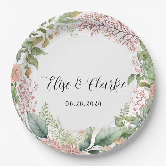 Light Terracotta and Sage Green Peonies Wedding Pa Pappteller (Vorderseite)