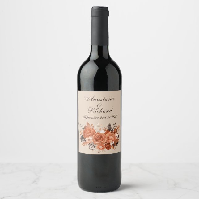 Light Terracotta Burnt Orange Wedding Weinetikett (Vorderseite)