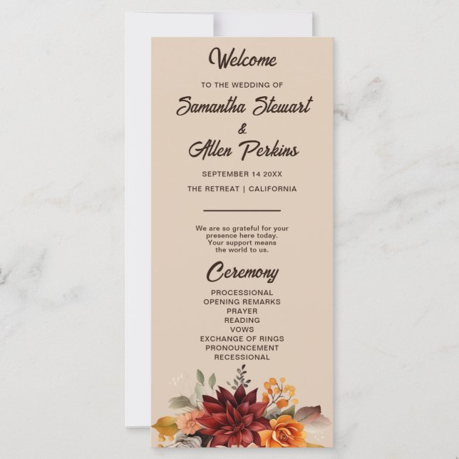 Light Terracotta Fall Floral Wedding Programm (Vorderseite)