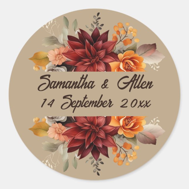 Light Terracotta Fall Floral Wedge Runder Aufkleber (Vorderseite)