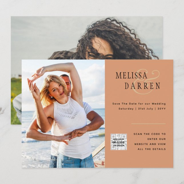 Light Terracotta FOTO Wedding RETT DATE QR CODE Einladung (Vorne/Hinten)