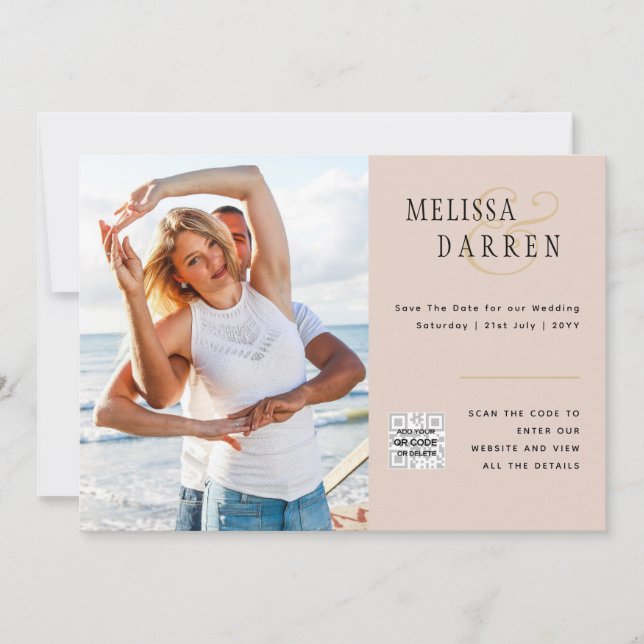Light Terracotta FOTO Wedding RETT DATE QR CODE Einladung (Vorderseite)
