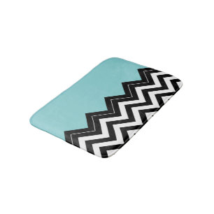 Light Türkis White Black Zigzag Streifen Muster Badematte