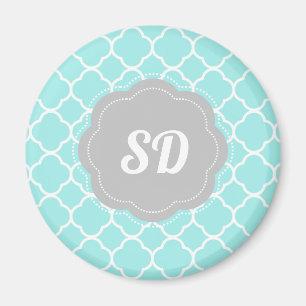 Light Türkise Quatrefolie Custom Monogram Magnet
