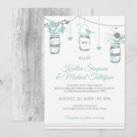 Light Turquoise Mason Jar Wood Wedding Einladungen