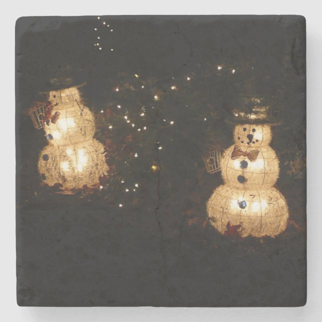 Light-Up Snowmen Weihnachts-Foto Steinuntersetzer (Vorderseite)