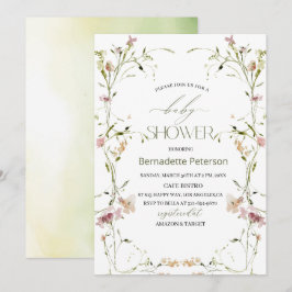 Light Watercolor Wildblumen Babydusche Einladung