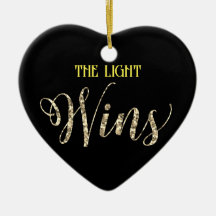 *~* Light Wins Gold Glitzer Heart Ornament