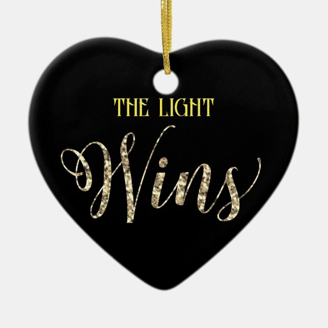 *~* Light Wins Gold Glitzer Heart Ornament (Vorne)