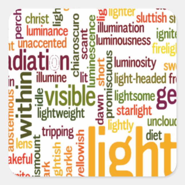 Light Word Cloud Art Print Quadratischer Aufkleber (Vorderseite)