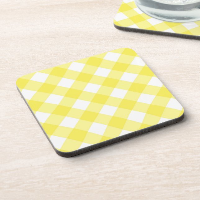 Light Yellow Classic Gingham Pattern Getränkeuntersetzer (Linke Seite)