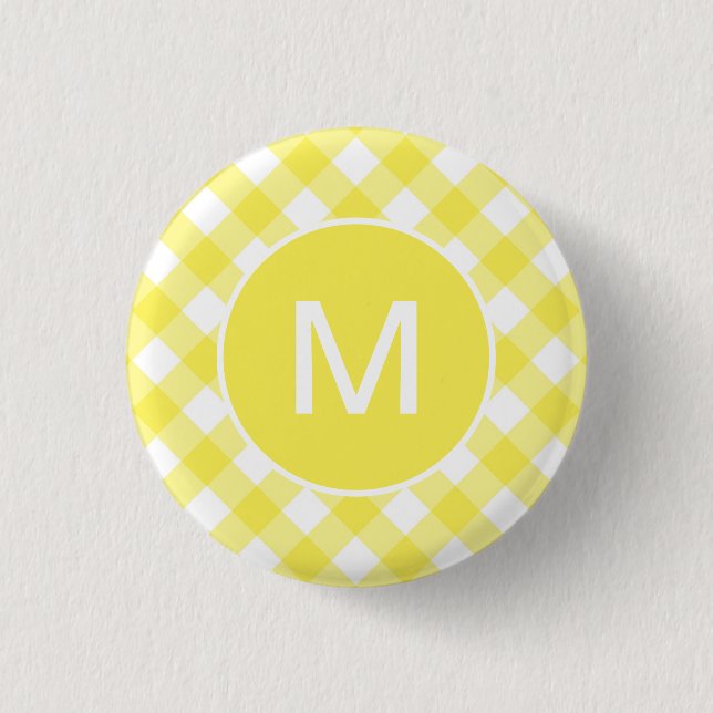 Light Yellow Classic Gingham Pattern Monogram Button (Vorderseite)