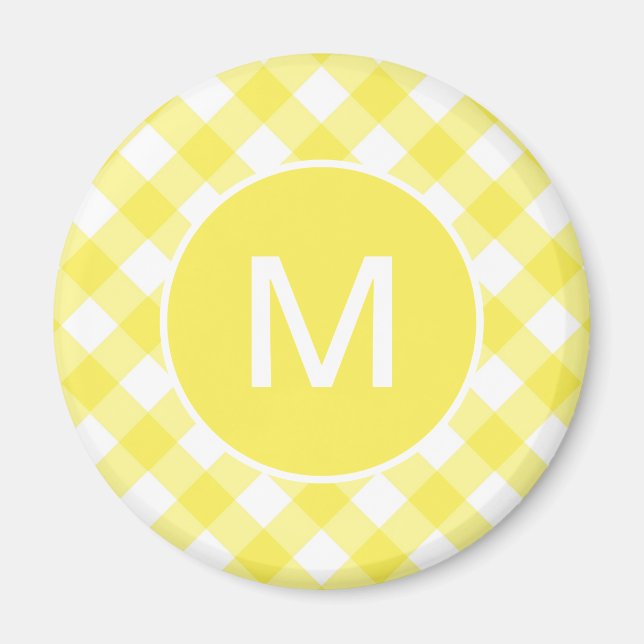 Light Yellow Classic Gingham Pattern Monogram Magnet (Vorne)