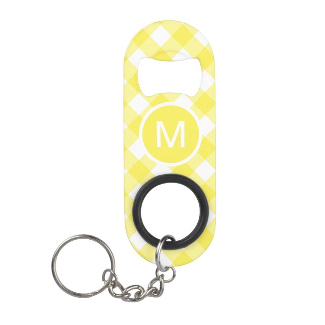 Light Yellow Classic Gingham Pattern Monogram Mini Flaschenöffner (Vorderseite)
