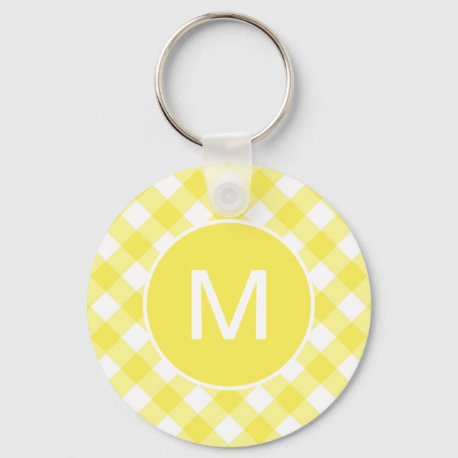 Light Yellow Classic Gingham Pattern Monogram Schlüsselanhänger (Vorderseite)
