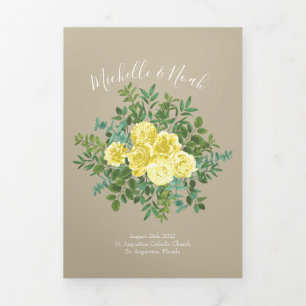Light Yellow Khaki Ecru Rose Hochzeitsprogramme Dreifach-gefaltete Programmkarte