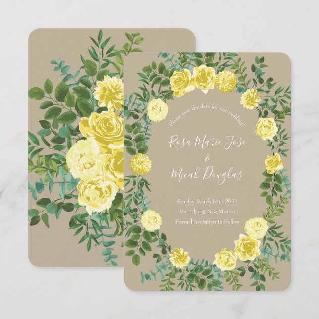 Light Yellow & Khaki Ecru Wedding Rett Date Einladung (Vorne/Hinten)