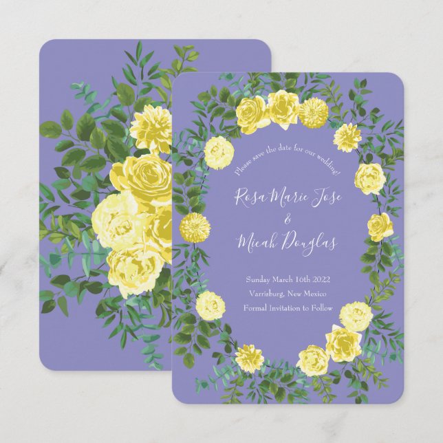Light Yellow & Periwinkle Blue Wedding Rett Date Einladung (Vorne/Hinten)