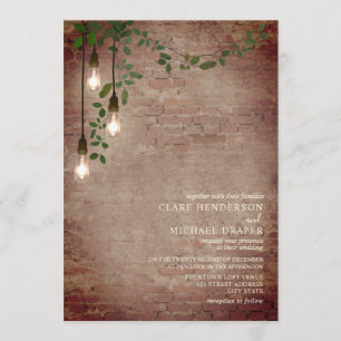 Lightbulb Greenery Garland Brick Wedding Einladung