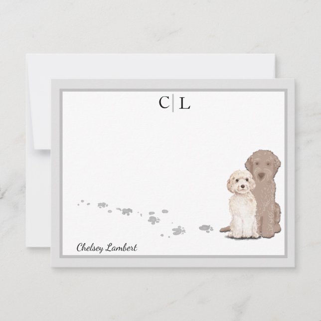 Lightdoodle Labradoodle Dogs Border Monogram Mitteilungskarte (Vorderseite)