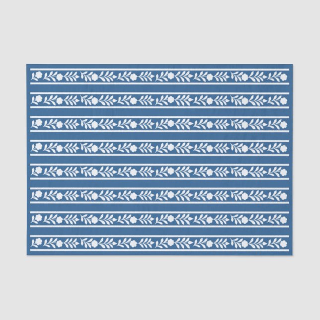 Lighter Blue Bone Inlay Floral Border Decoupage  Seidenpapier (Vorderseite)