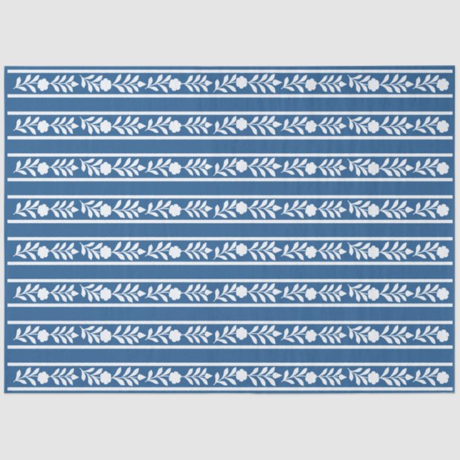 Lighter Blue Bone Inlay Floral Border Decoupage Seidenpapier (Vorderseite)