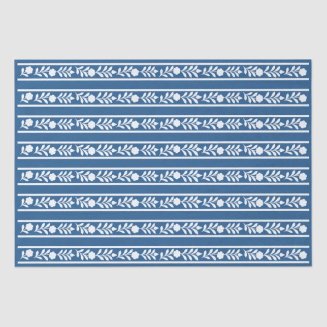 Lighter Blue Bone Inlay Floral Border Decoupage Seidenpapier (Vorderseite)