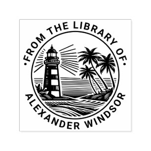 Lighthouse Beach Palm Trees Library Name Permastempel