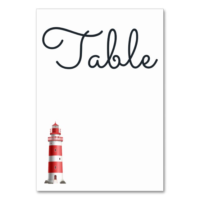 Lighthouse Beach Red White Nautical Wedding Tischnummer (Vorderseite)