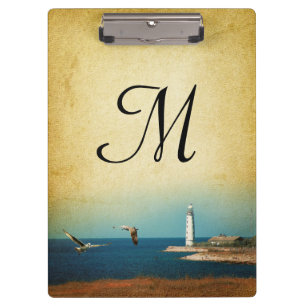 Lighthouse Beach Scene Monogram Initial Clip Board Klemmbrett