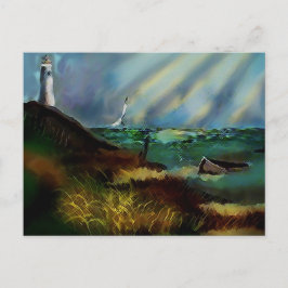 Lighthouse Beach Scene Postcard Postkarte
