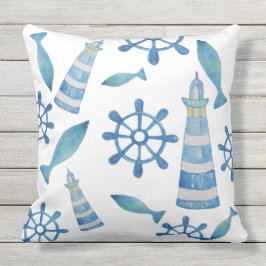 Lighthouse Beach Wasserfarbe Handgestrichen Kissen