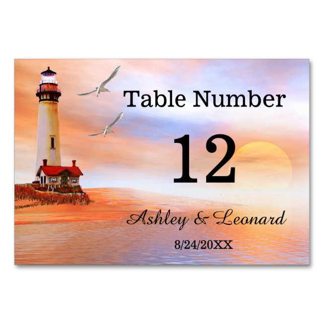 Lighthouse Beach Wedding Table Number Card Tischnummer (Vorderseite)