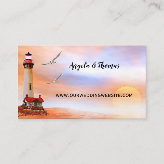 Lighthouse Beach Wedding Website Business Card Begleitkarte (Vorderseite)
