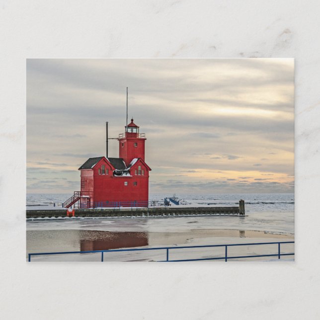 Lighthouse bekannt als Big Red in Holland Michigan Postkarte (Vorderseite)