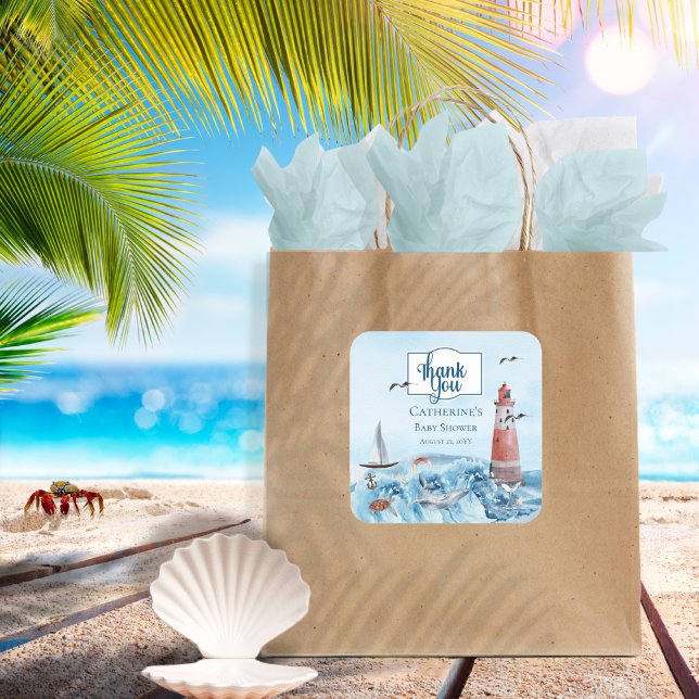 Lighthouse Boy Baby Dusche Vielen Dank Quadratischer Aufkleber (Von Creator hochgeladen)