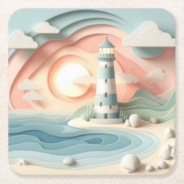 Lighthouse By The Sea Rechteckiger Pappuntersetzer