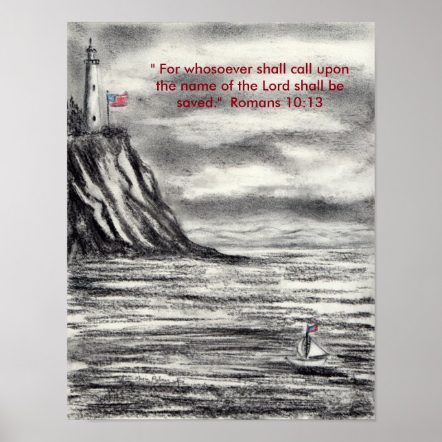 Lighthouse Charcoal with Scripture Christian Poste Poster (Vorne)