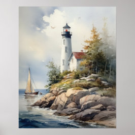 Lighthouse Coastal Art Print Poster