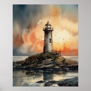 Lighthouse Coastal Art Print Poster