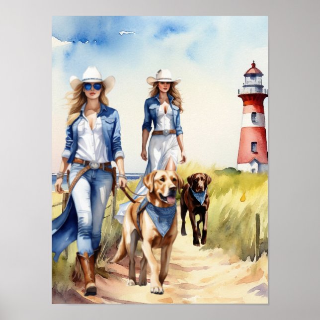 Lighthouse Cowgirl - Zwei Hundeschuhwanderer Poster (Vorne)