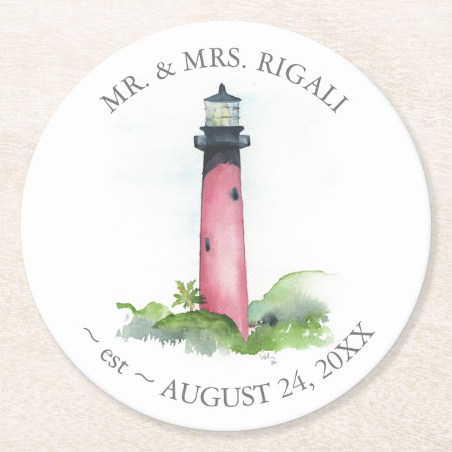 Lighthouse Destination Wedding Keepsake  Runder Pappuntersetzer (Vorderseite)