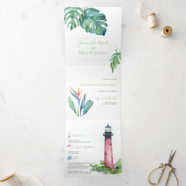 Lighthouse Florida Hochzeitseinladung in einem Dreifach Gefaltete Einladung (Innenseite)