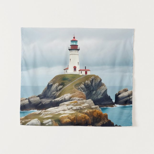 Lighthouse Landschaft Küste Meer Ruhe Landschaft Wandteppich (Vorderseite (Horizontal))