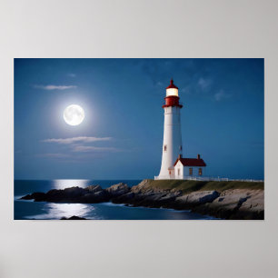 Lighthouse Landschaft Küste Meer Ruhe Meer Nacht Poster